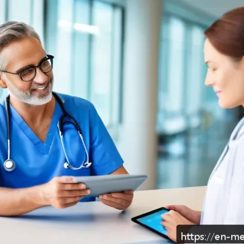 의료관광코디네이터와 여행사의 차별점 - A professional medical tourism coordinator assisting a middle-aged patient in a bright, modern hospi...
