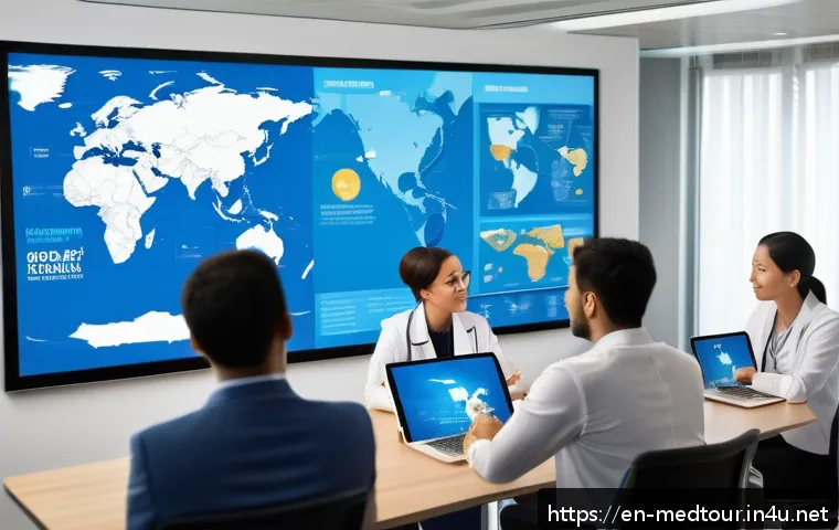 의료관광코디네이터 관련 자격증 비용과 혜택 - A professional setting showing a diverse group of medical tourism coordinators engaged in a training...